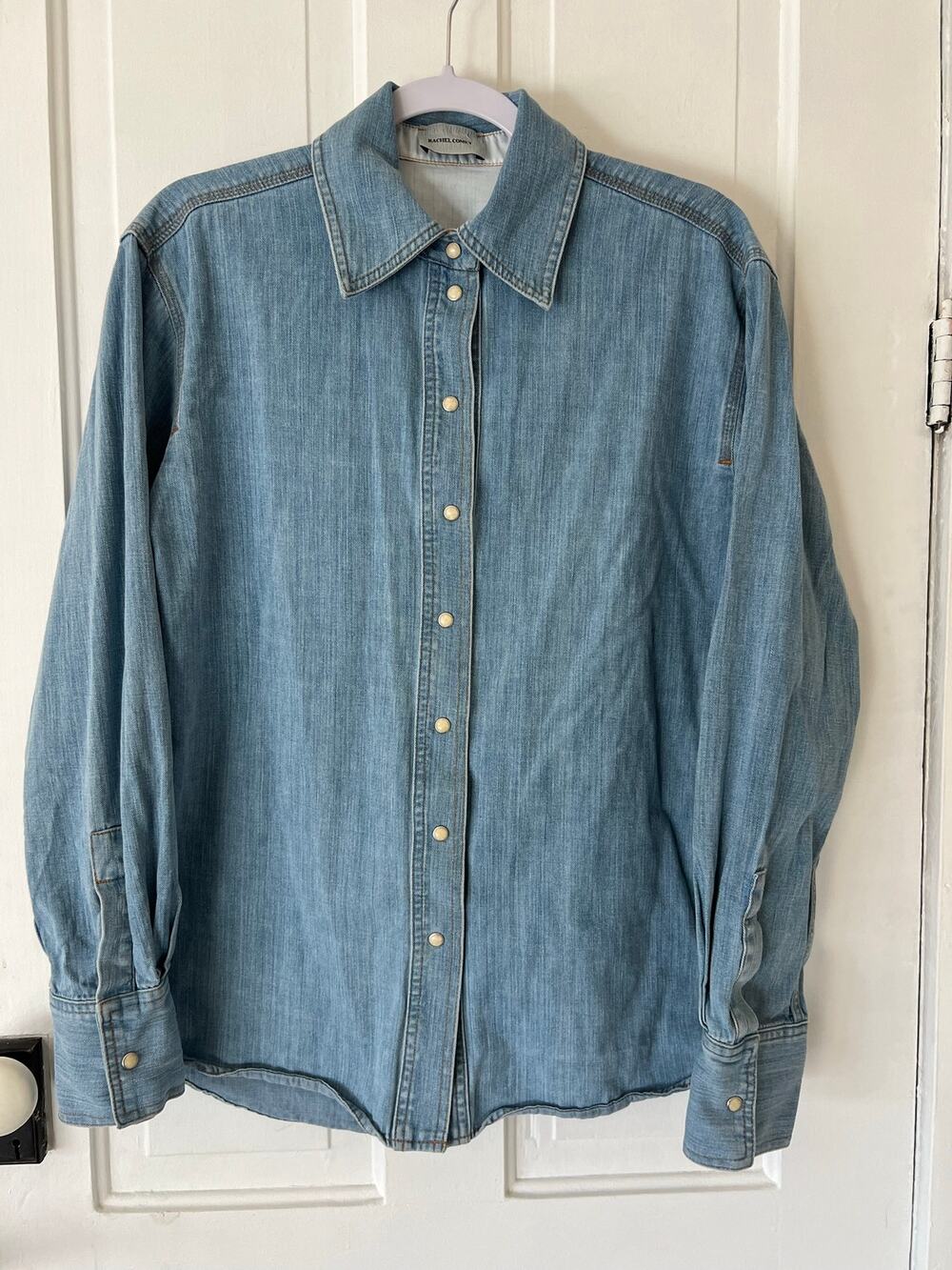 Rachel Comey Mancini women's pearl snap button up medium cotton blue denim shirt